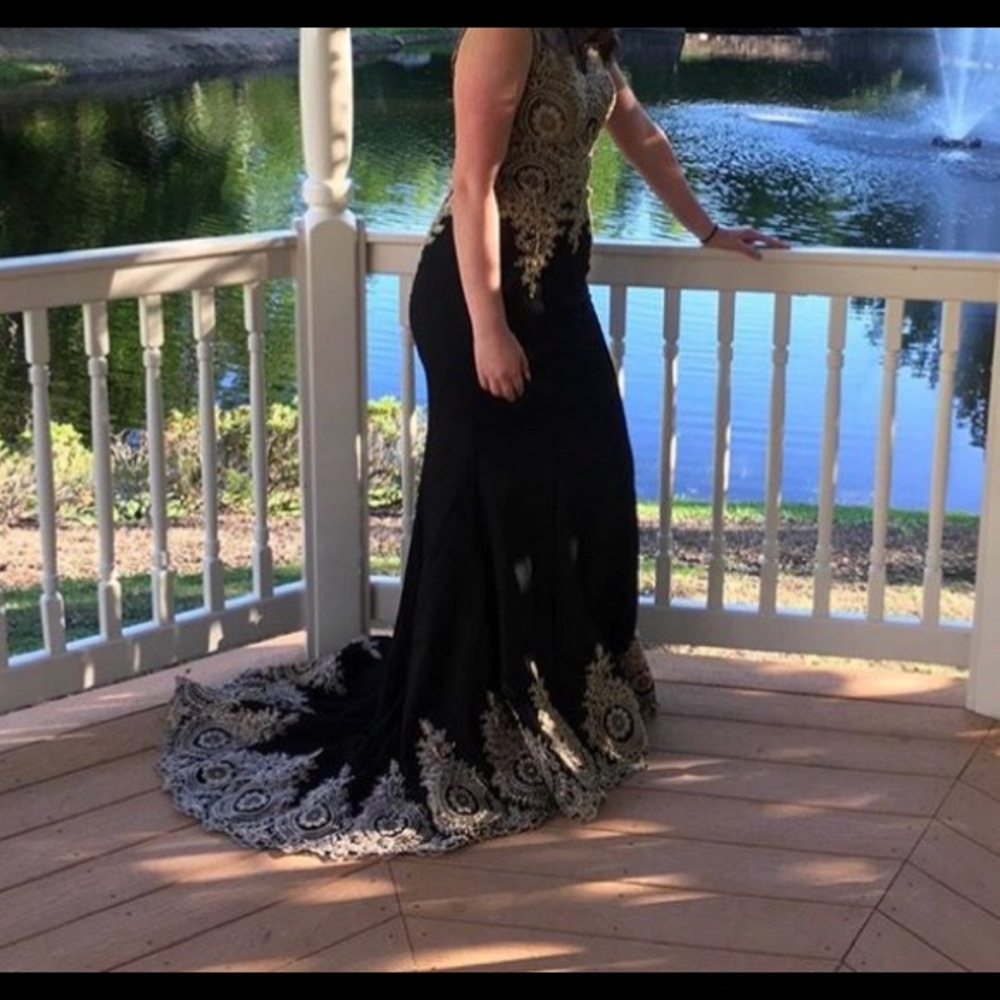 Black & Gold Long Prom Dress